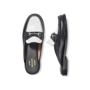 NEW G. H. BASS WEEJUNS LIANNA MULE LEATHER WOMEN'S SLIP ON CLOG BLACK/WHITE NIB